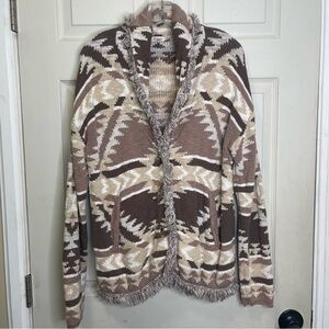 Faherty Women's Brown Aztec Cotton Cardigan Sz S
